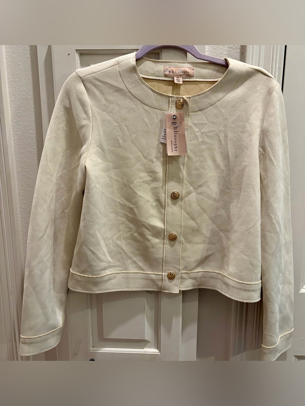 NWT PHILOSOPHY Cream Round-Neck Button Jacket